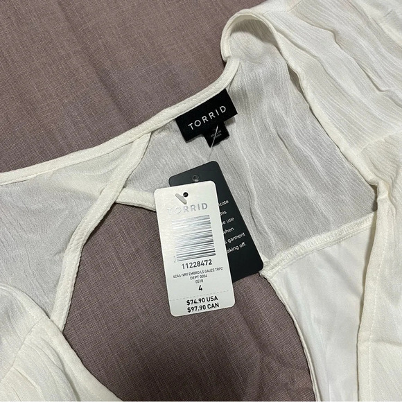 NWT Torrid Ivory Floral embroidered Gauze Dress Plus Size 4 Boho Festival Lined - Picture 8 of 10